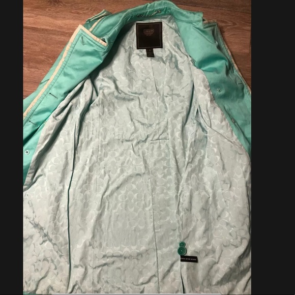 Y2K Coach Long Coat w/ Logo Lining in Tiffany Blue - Picture 8 of 11